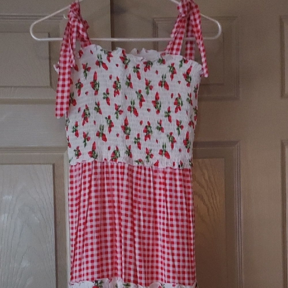 Strawberry Print Gingham Dress